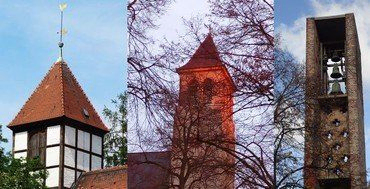 Drei verschiedene Kirchtürme, unterschiedliche Baustile.